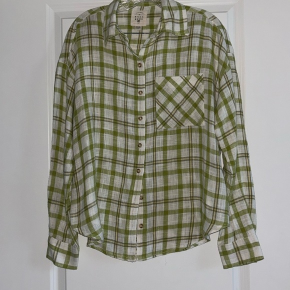 Billabong Women’s Plaid Button Down Shirt Size S Green White Long Sleeve Casual - Picture 4 of 9